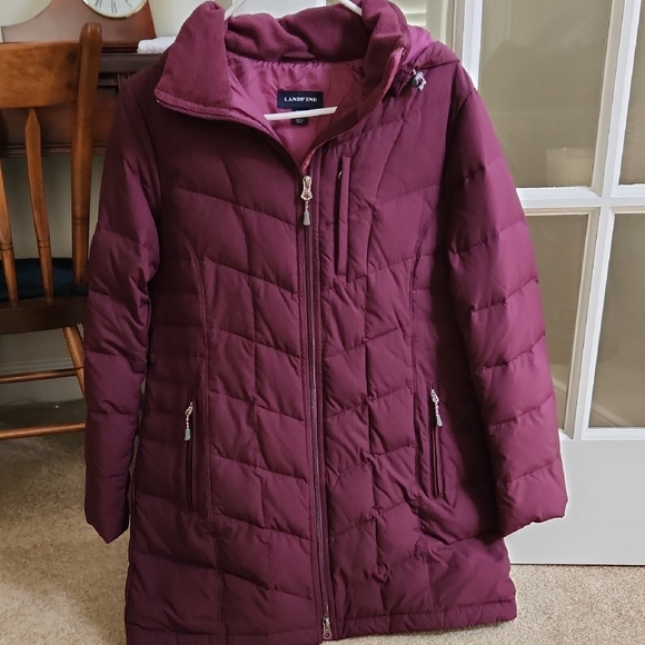 Lands' End Burgundy Puffer Coat - Picture 1 of 9